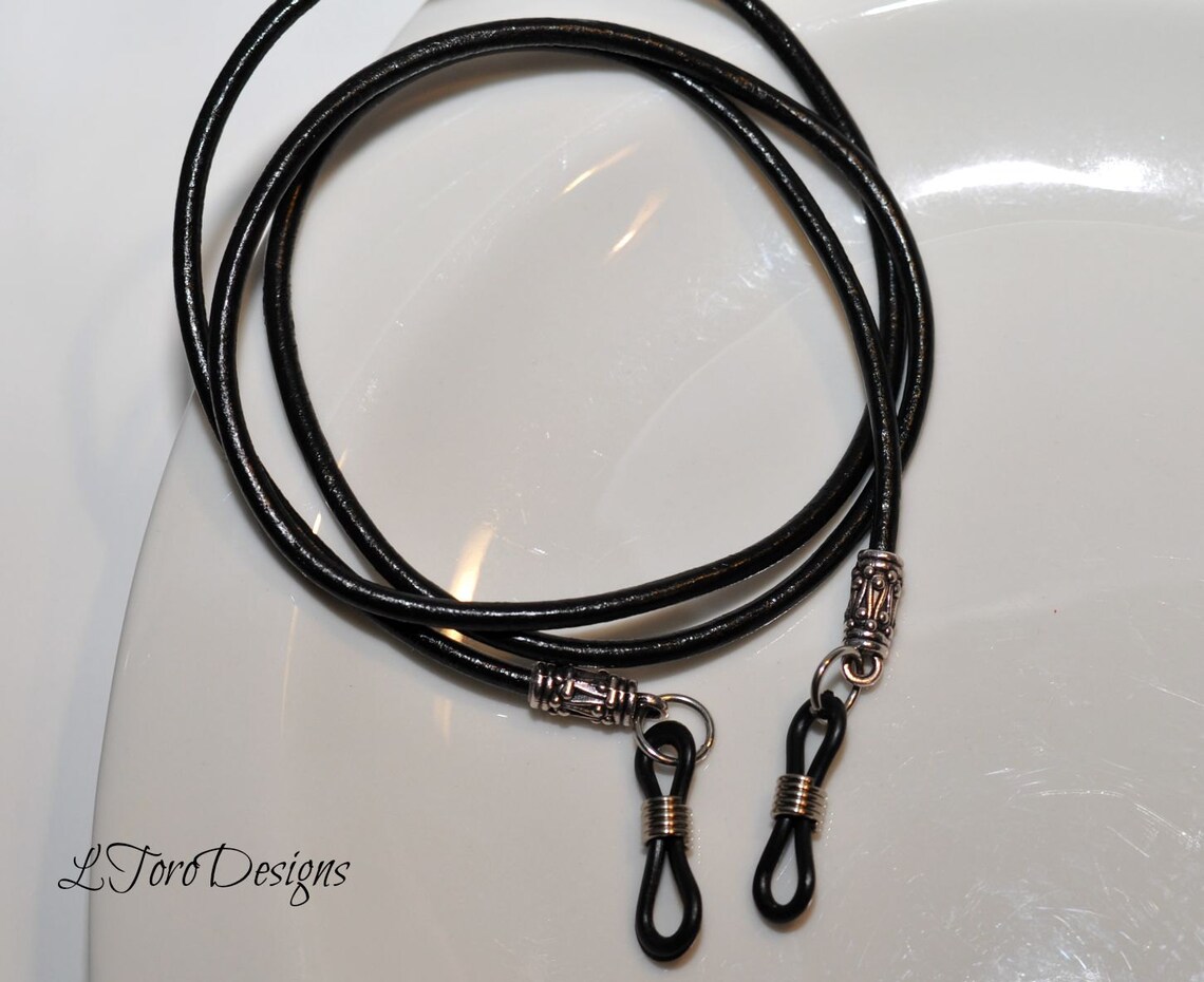 Glasses Cord Black Leather Glasses Cord Sunglasses Leash Etsy