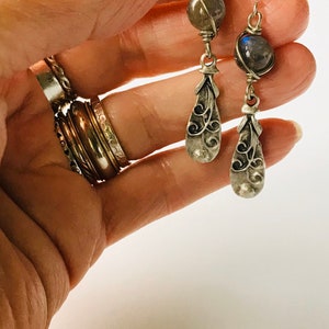 Labradorite Earrings: Antique Silver Boho Gemstone Jewelry