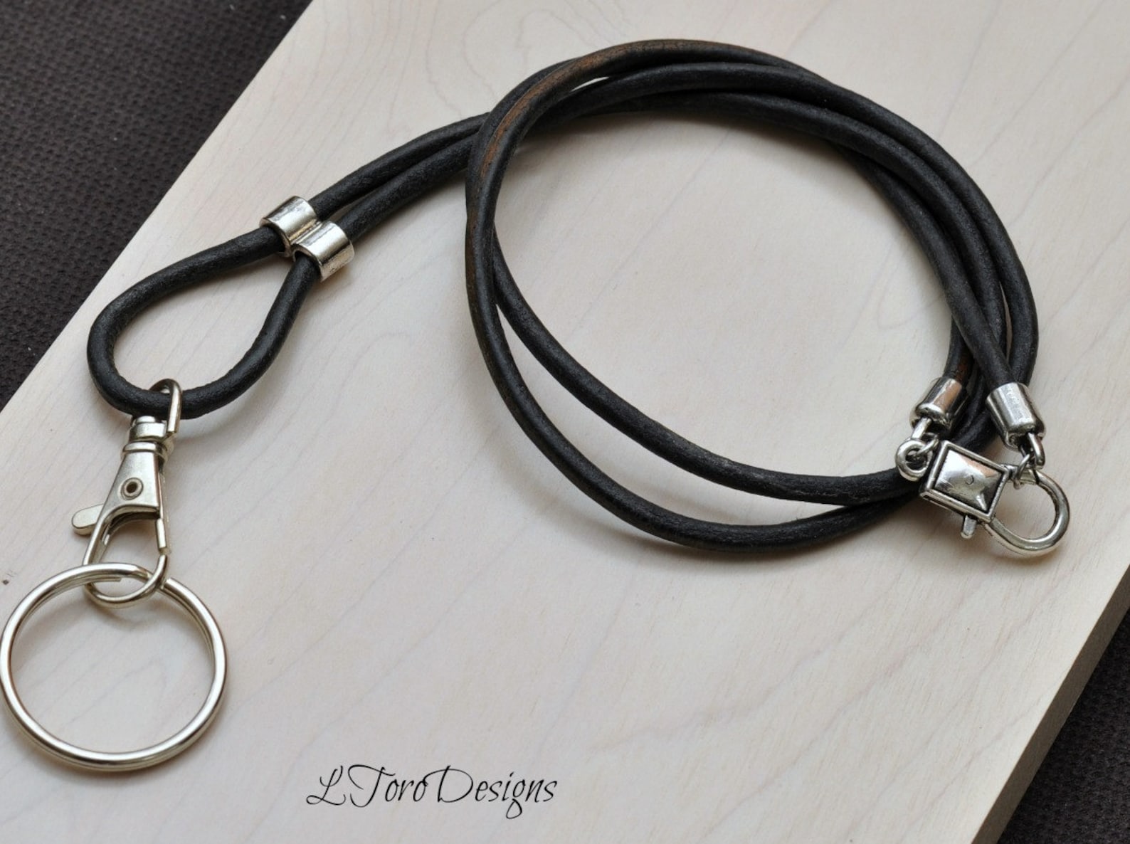 Men's Rustic Leather Lanyard Grey Leather ID Badge Etsy