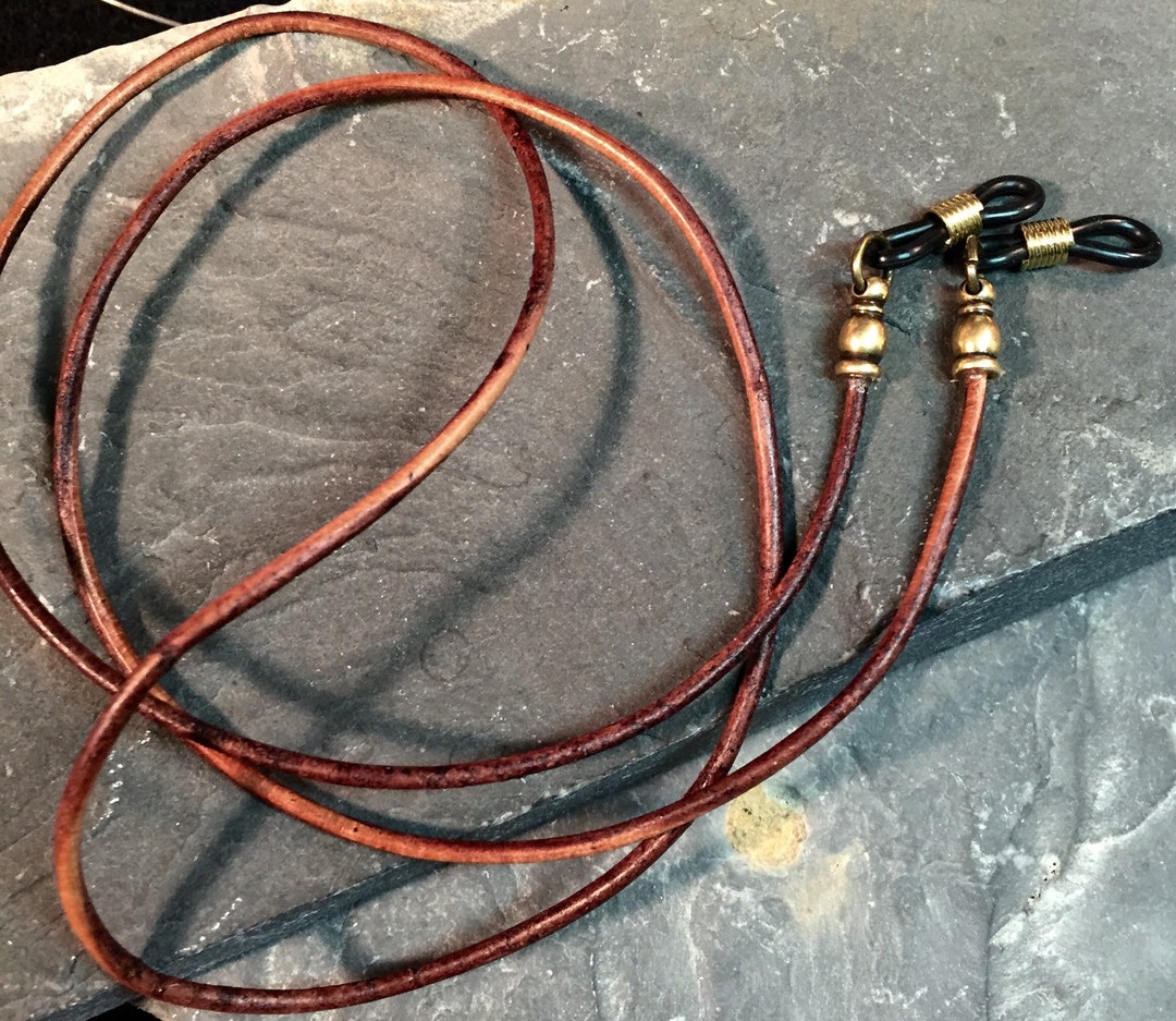 Brown Leather Glasses Holder, Men's Leather Glasses Chain,men's