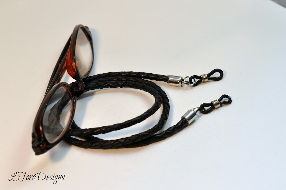 Men's Eyeglass Cord Leather Glasses Cord Black Leather Etsy