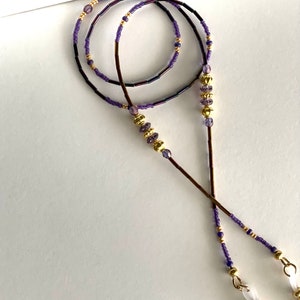 Designer Beaded Eyeglass Chain: Purple & Gold Miyuki Beads