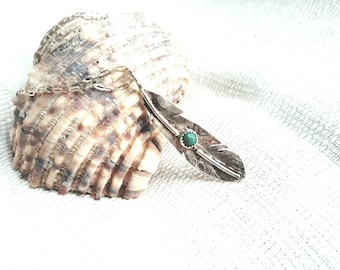 Sterling Silver Turquoise Feather Necklace