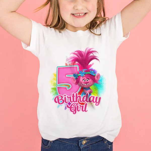 Trolls Birthday Shirt, Add Any Name & Any Age, Birthday Girl Shirt, Custom Birthday Girl Shirt, Birthday Girl Party, Girl Theme Shirt Tee