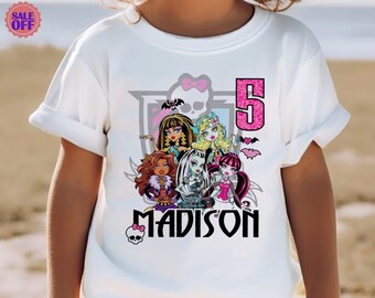 Personalisiertes Geburtstags-Mädchen-Shirt, rosa Monster-Puppe-Geburtstags-Mädchen-T-Shirt, Monster-Gothic-Mädchen-Shirt, passendes Geburtstags-Familien-Shirt