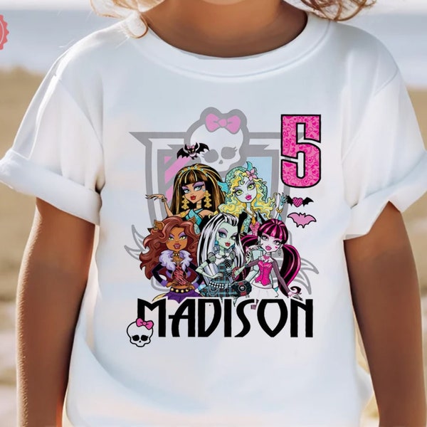 Personalized Birthday Girl Shirt, Pink Monster Doll Birthday Girl Tee, Monster Gothic Girl Shirt, Birthday Family Matching Shirt