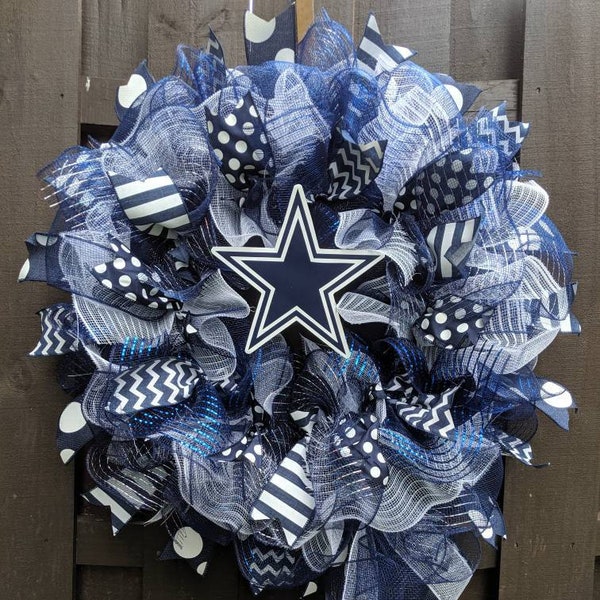 Large Mesh Ribbon Wreath Dallas Cowboys Wreath Football Wreath