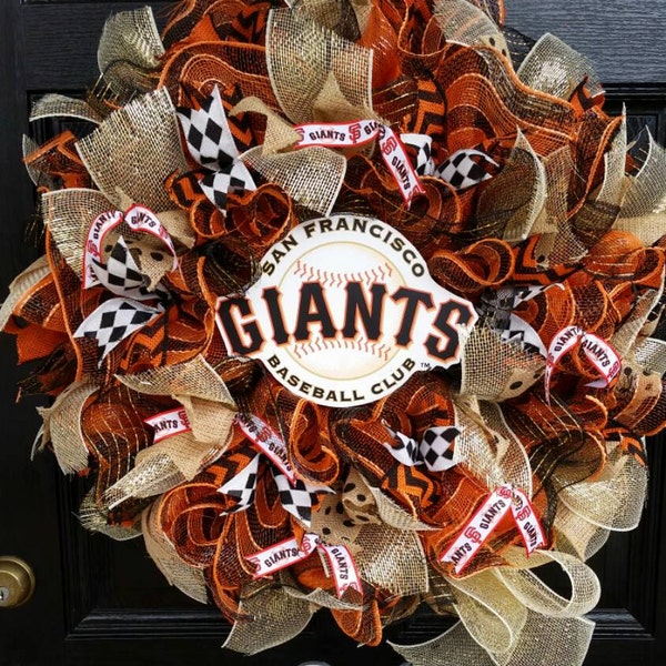 Large Mesh Wreath San Francisco Giants Baseball Gold Orange Black Burlap Ribbon Bow