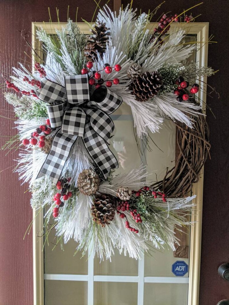 Buffalo Plaid Ribbon Wreath Evergreen Wreath Winter Wreath | Etsy