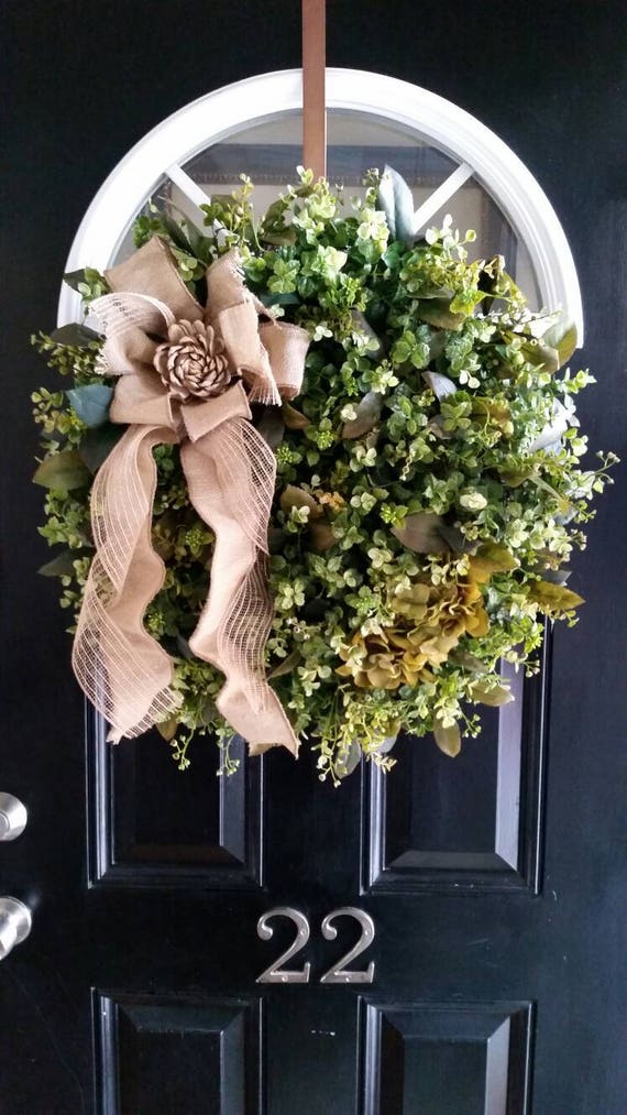 Grapevine Wreath Cream And Green Wreath Burlap Ribbon Wedding Etsy
