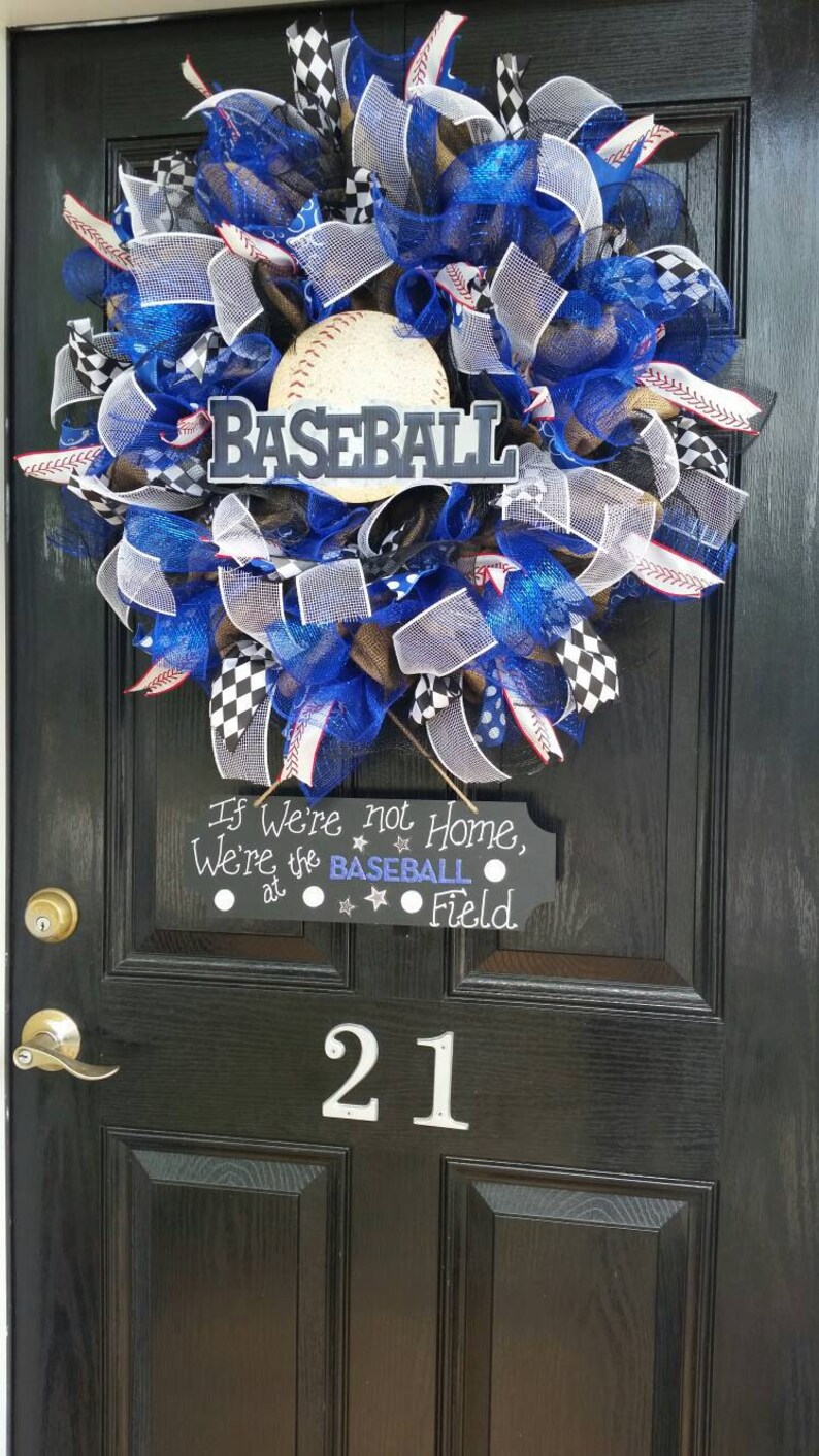 Large Burlap Baseball Wreath Deco Mesh Ribbon Spring Summer Decor Chalkboard Metal Wood Sign If We Don/'t Answer We/'re At The Ballfield