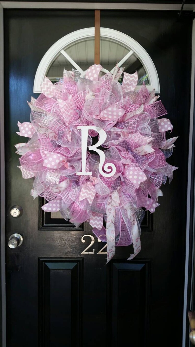 Large Mesh Ribbon Wreath Baby Girl Shower Nursery Hospital Etsy