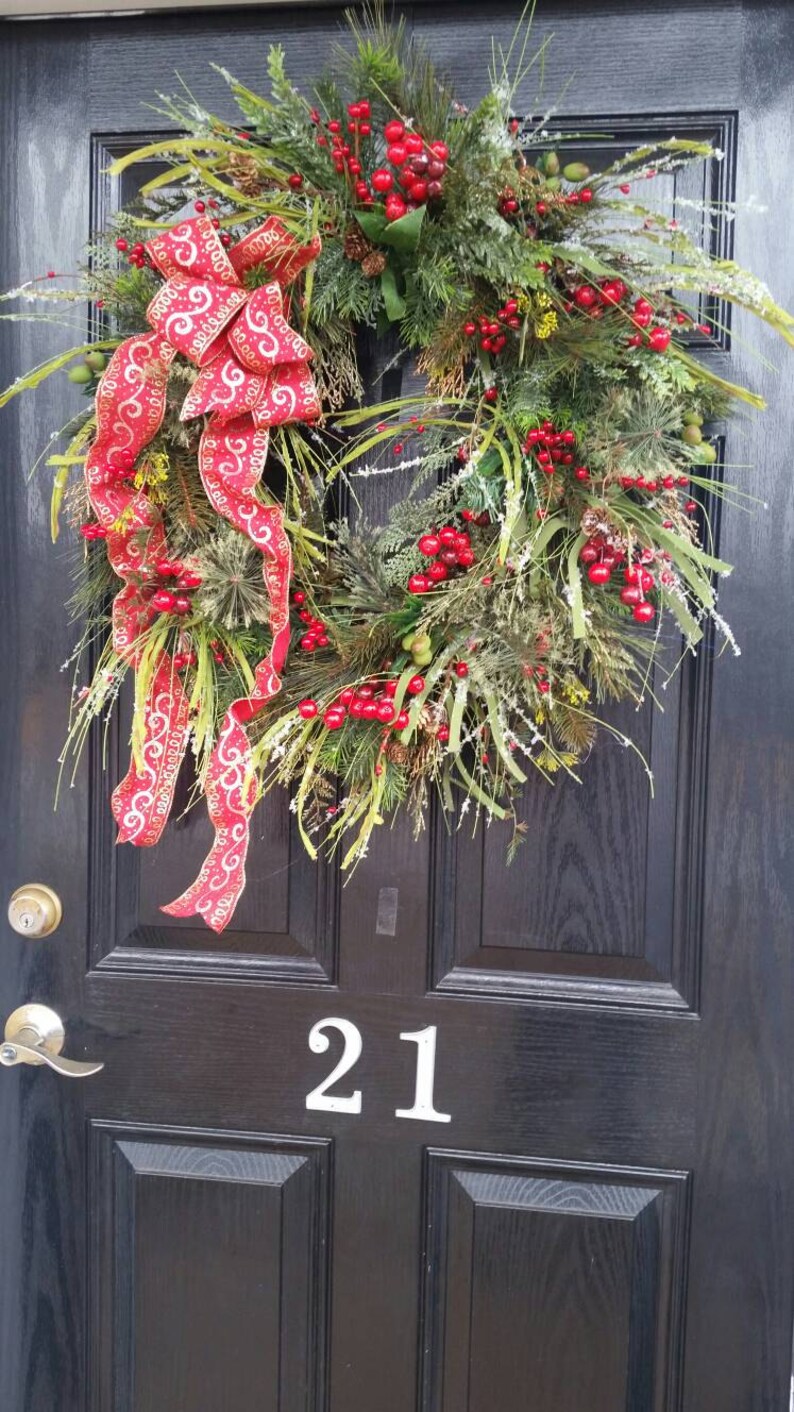 Large Grapevine Wreath Rustic Wreath Greenery Wreath Christmas Etsy