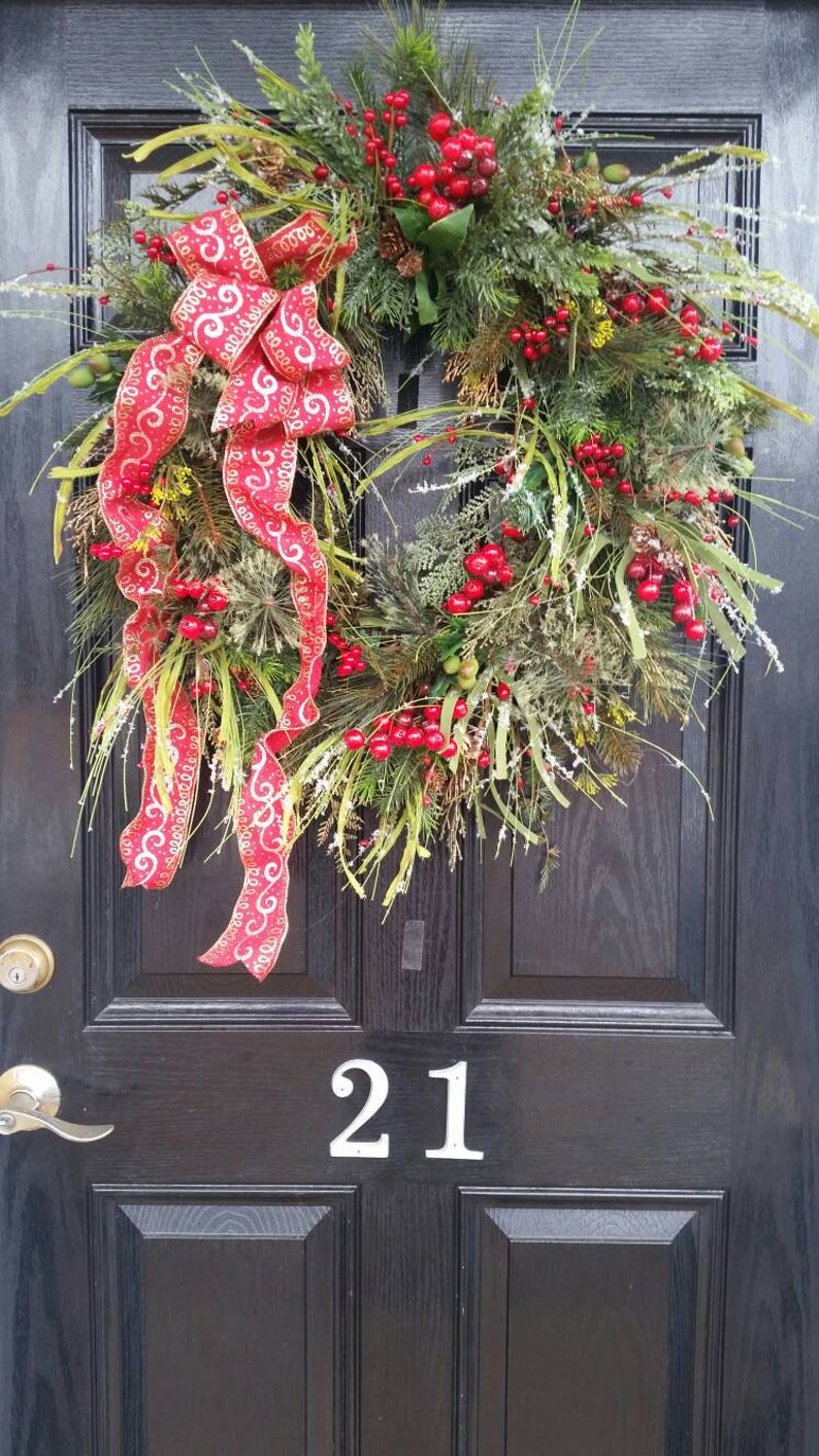 Large Grapevine Wreath Rustic Elegant Full Floral Greenery Christmas Choose Your Ribbons Burlap Winter Front Door Double Doors Decor