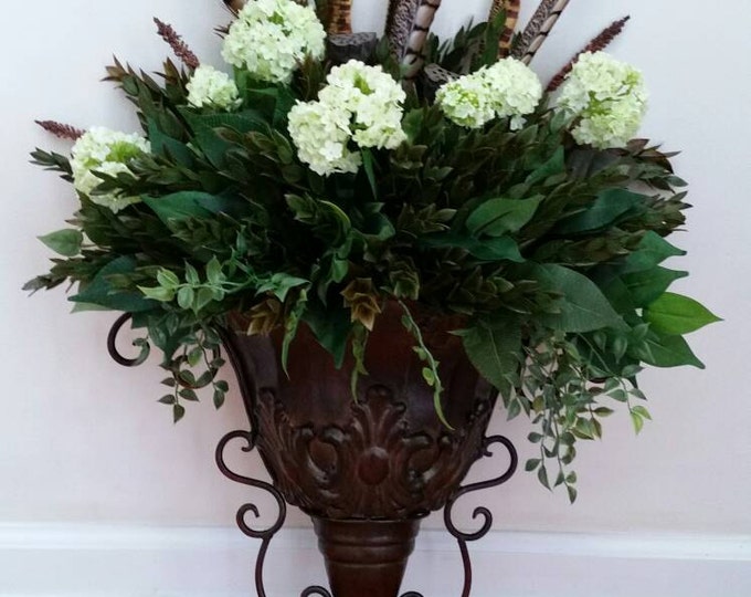 Wall Sconce Greenery Floral Arrangement Silk Flowers Ferns Etsy