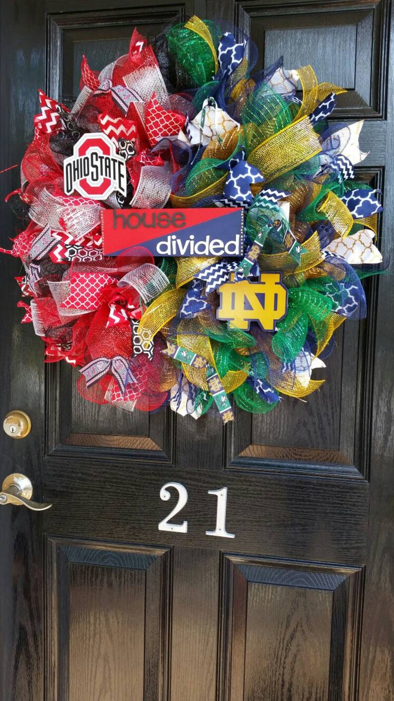 House Divided Sign Mesh Wreath Notre Dame Fighting Irish Ohio Etsy