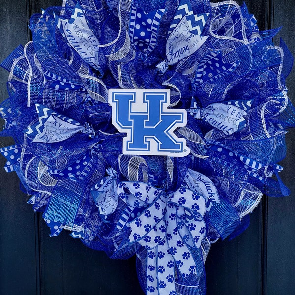 Large Mesh Ribbon Wreath Kentucky Wildcats Wreath College Wreath Football Wreath Basketball Wreath