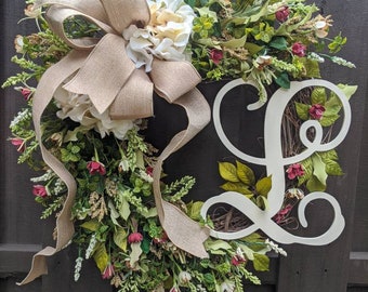 Fall Autumn Wreath Personalized Monogram Wreath Wedding Wreath Burlap Ribbon Year Round Wreath Everyday Wreath Spring Summer Wreath