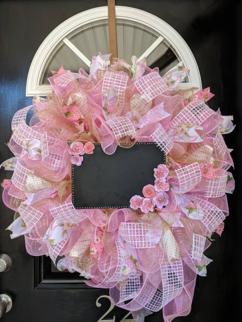 Mesh Baby Shower Wreath Girl Announcement Chalkboard Hospital Door Nursery Room Decor