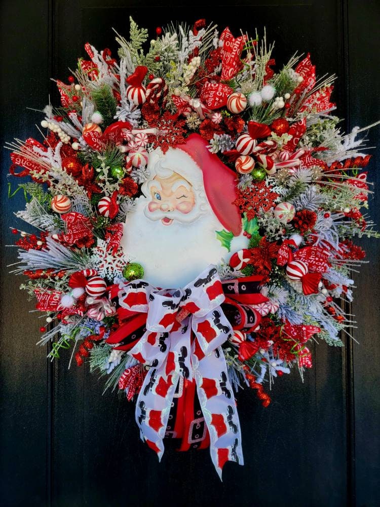Santa Claus Wreath Evergreen Wreath Christmas Wreath Holiday - Etsy