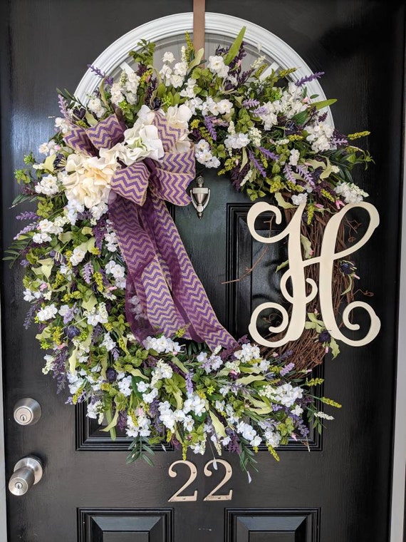 Large Grapevine Wreath Hydrangeas or Magnolias Wreath Monogram Initial Wreath Wedding Decor Wreath Burlap Ribbon Spring Year Round Wreath