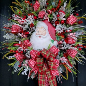 Santa Claus Wreath Evergreen Wreath Christmas Plaid Wreath - Etsy