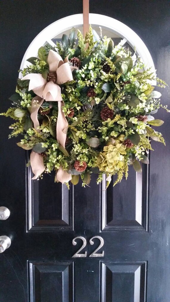 Grapevine Wreath Cream And Green Wreath Burlap Ribbon Wedding Etsy