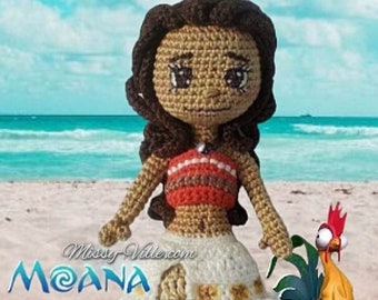 9" Crochet Moana. Amigurumi Moana. Moana Doll. OOAK Moana. Princess Moana. HandMade Moana. Custom Moana. DisneyMoana. Disney Princess Doll.
