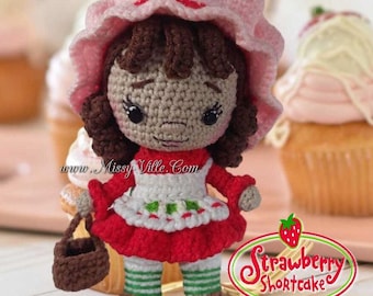 9" Crochet StrawBerry ShortCake Doll. Amigurumi StrawBerry ShortCake. OOAK StrawBerry ShortCake. Handmade StrawBerry ShortCake.