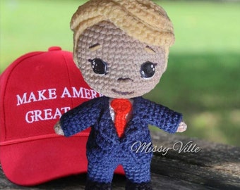 10" Crochet President Donald Trump. Amigurumi Donald Trump Doll. President Trump Doll. OOAK Doll. Handmade Doll. Trump Funko Pop.