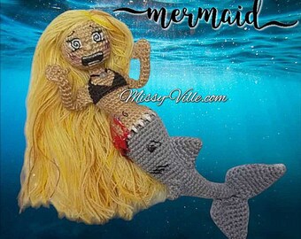 12" . Shark Mermaid . Custom Mermiad.  Crochet Mermaid.  Amigurumi Mermaid. Mermaid Doll Plush.