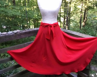 Red 100% Silk Full-Circle Skirt  - Upcycled