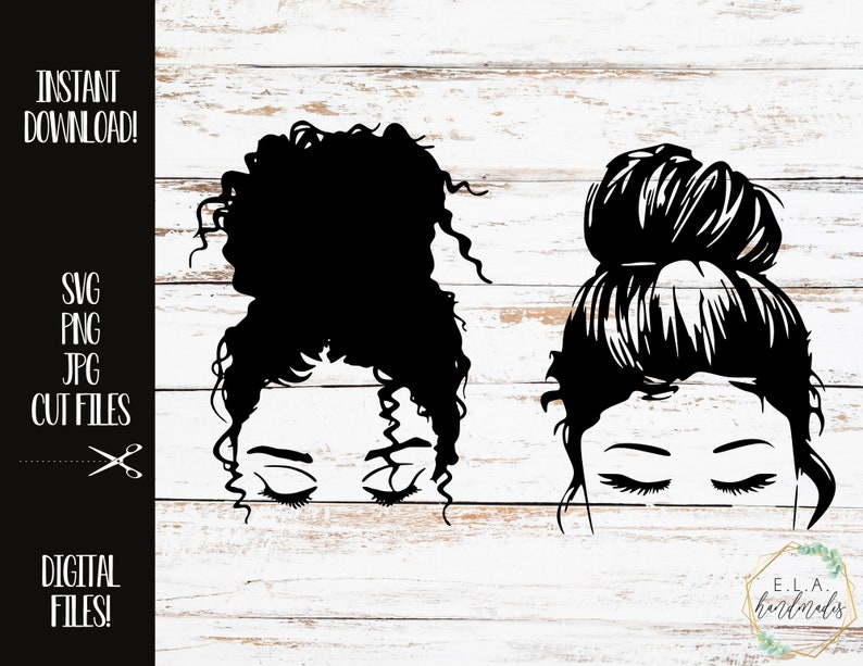 Download Curly and Straight Hair Messy Bun SVG PNG JPG Digital ...