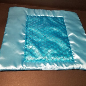 Doll Bedding, Ready to Ship, Satin Doll Blanket in Turquoise Blue, Doll Quilt, Shams available