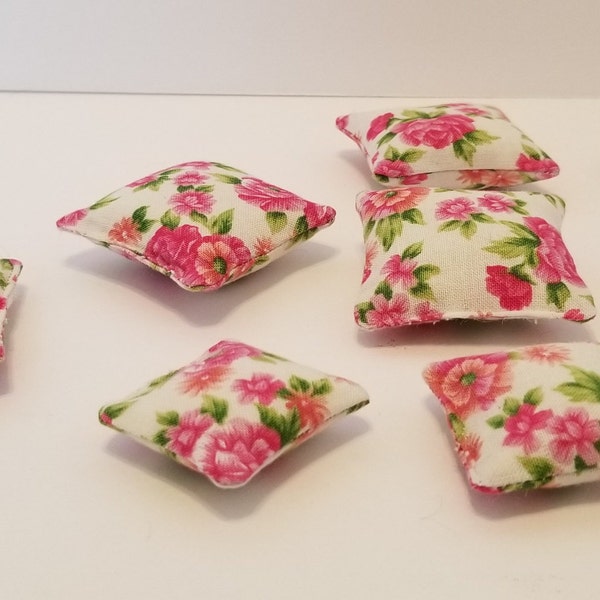 Pink Roses Pillow, Doll Pillow, Doll House Accessory, 1:6 Scale Miniature Pillow, Assorted Floral Handmade Doll Pillows