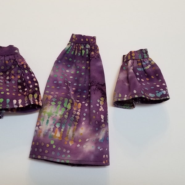 Handmade Purple Doll Skirt-Long Doll Skirt-Doll Clothes-Mod Skirt-Above the knee Fashion Doll skirt in Batik Fabric-3 Lengths to choose from