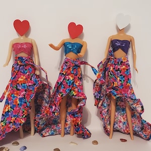 2 piece Bathing Suit and Long Skirt Cover Up, Shiny Swim Suit, Fashion Doll Swimwear