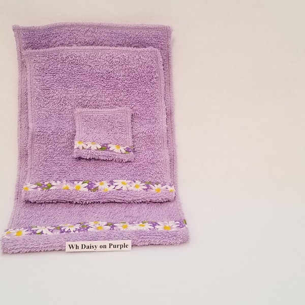 Doll Bathroom Set, Lilac Doll House Towel, Long Bath Towel, Hand Towel, Wash Cloth as a set or separate