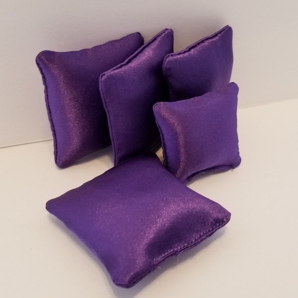 Purple Satin Mini Dollhouse Pillow, Doll Pillow, 1:6 Scale Miniature Pillow