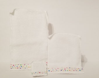 Juego de toallas de baño de 3 piezas con borde de lunares de confeti brillante, como juego o por separado