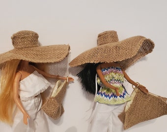 Beach Hat for 12 inch Doll and Friends, Oversized Straw like Doll Hat, 1:6 Miniature Summer Hat