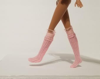 Calcetines rosa bebé para muñeca - Calcetines con ribete de encaje
