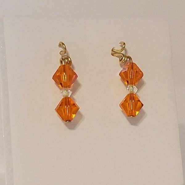 Orange Crystal Doll Dangle Earrings