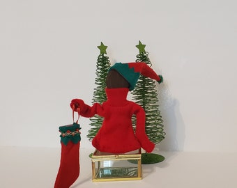 Red and Green Christmas Stocking and Hat Set for Fashion Doll or Action Figures