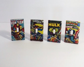 Comic Book Fabric Switch Plate Cover, Super Hero Decor