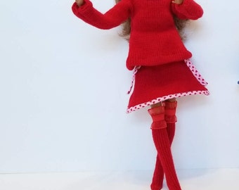 Doll Clothes, RED SWEATER set fits Regular and Fuller Figure Curvy Fashion Doll