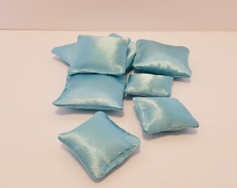 Teal Blue Satin Miniature Pillow, 1:6 Scale Dollhouse Accessory