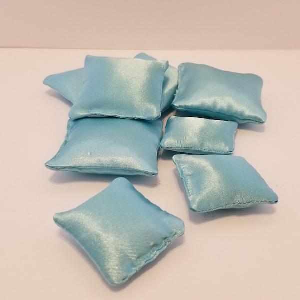 16 Scale Miniature Pillow, Shiny Teal Blue Satin Doll House Pillow, Doll House Accessory, Pillow Satin Cushion