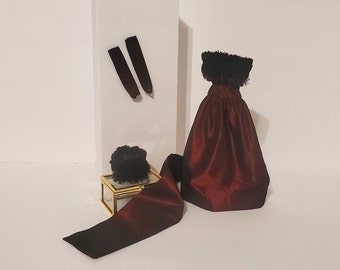 Dress up Outfit for your 12 inch Fashion Doll, Gown, Stole, Fingerless Gloves and Hat