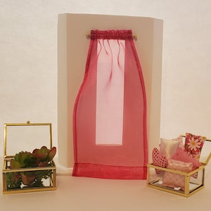 Pink See Through Sheer Doll House Curtains, Doll house Accessory, 1:6 Scale, Handmade Curtain Panel, Made to Order